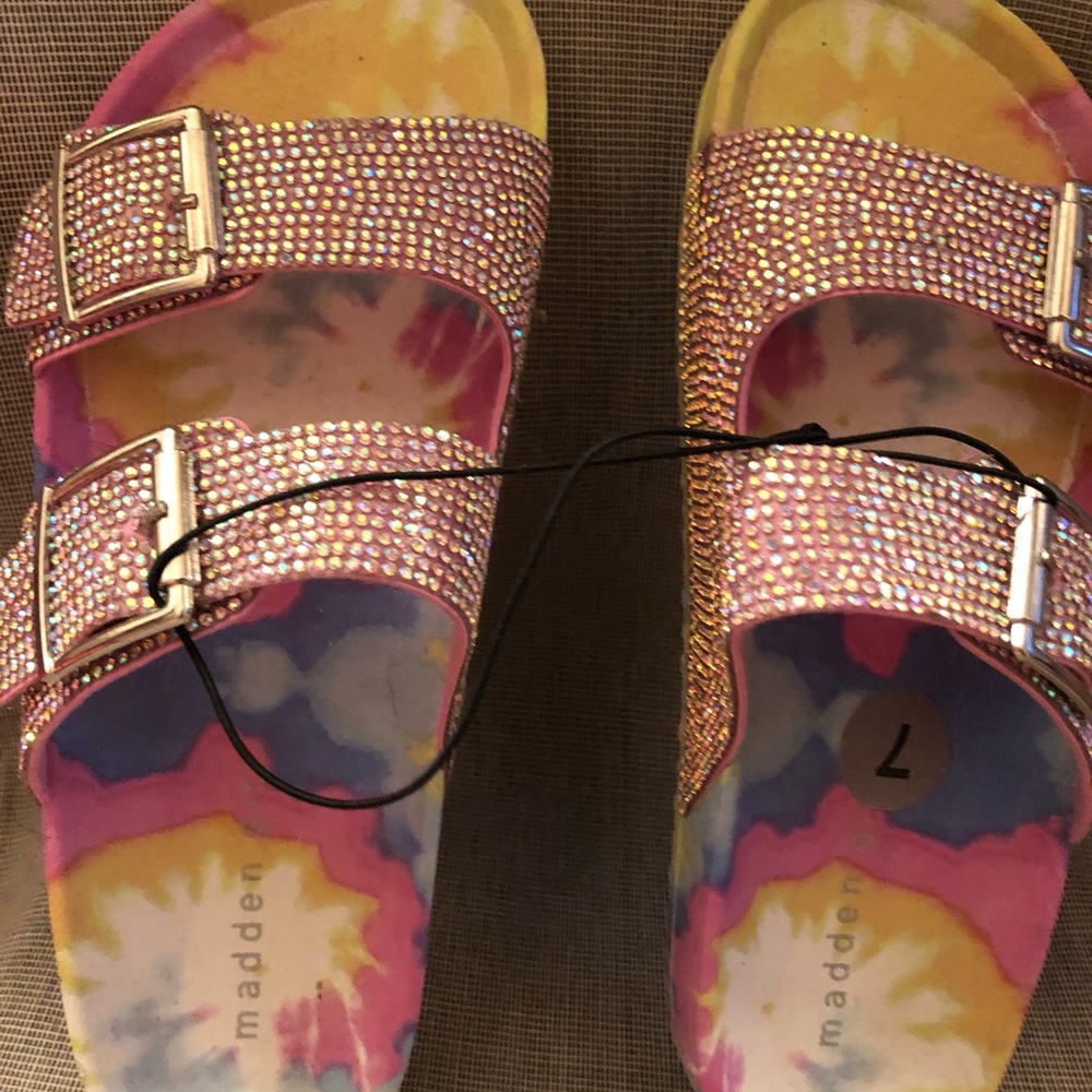 Madden Girl Tie Dye AB Rhinestones Slides Size 7 - Picture 3 of 5